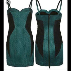 All Saints Aura Mini Dress in Emerald and Black